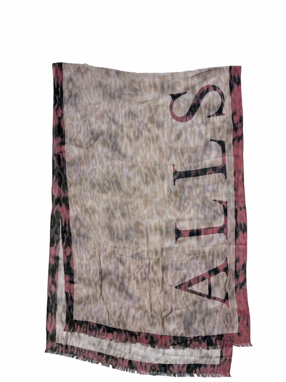 ALL SAINTS Beige and Pink Leopard Print 100% Silk Scarf